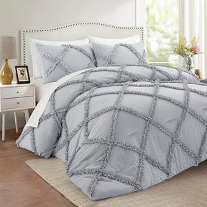 Comforter Set King Size Bedding – 3 Piece Farmhouse Bedding Set Cover Ruffle